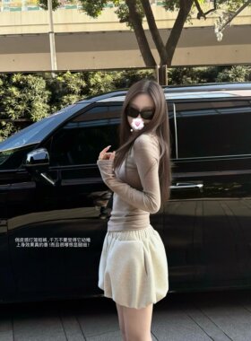 superniniyy 娇俏氛围感巨好搭毛呢松紧腰有口袋蓬感灯笼裤短裤女