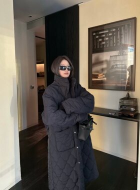 superniniyy 极简保命棉服内里羊羔毛绗棉基础大长款菱形棉衣外套