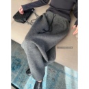 superniniyy 羊毛松弛拖地裙圈圈毛呢松紧腰后开叉抽绳半身裙长裙