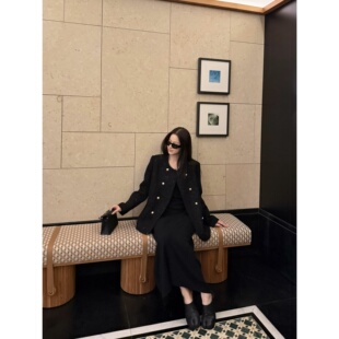 superniniyy 50%绵羊毛22%羊驼毛细闪双排扣香风毛呢外套大衣上衣