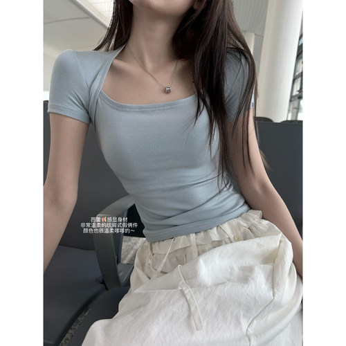 superniniyy 芭蕾tee 舞蹈生温柔坎肩式假两件大圆领短袖修身T恤