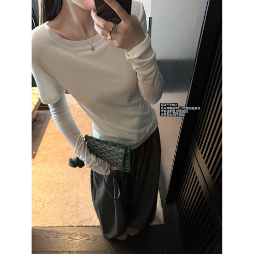 superniniyy 梦幻岛 极简俩件式圆领显瘦时髦百搭打底衫T恤上衣女