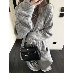 superniniyy 奶油栗子 绵羊毛兔毛男女可穿宽松绞花毛衣针织开衫