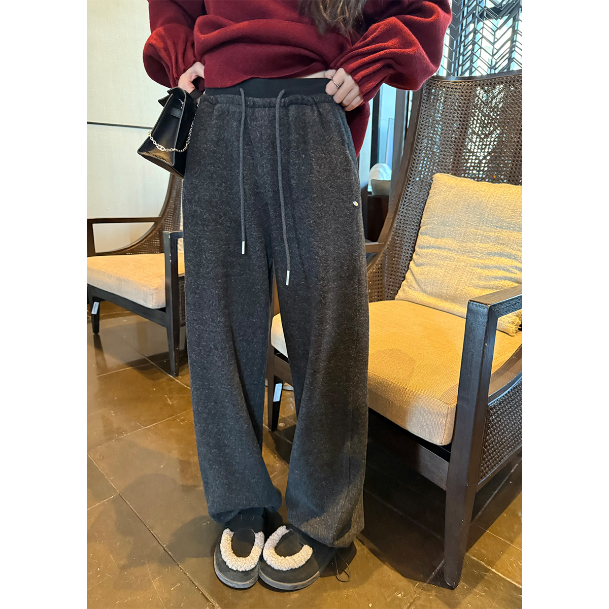 superniniyy复合绒宽松阔腿裤