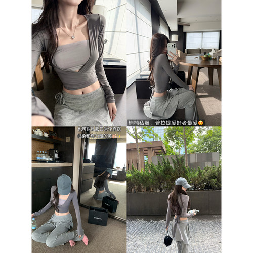 superniniyy  pilates yoga&楠楠私服绝美显瘦纸片人瑜伽绑带上衣
