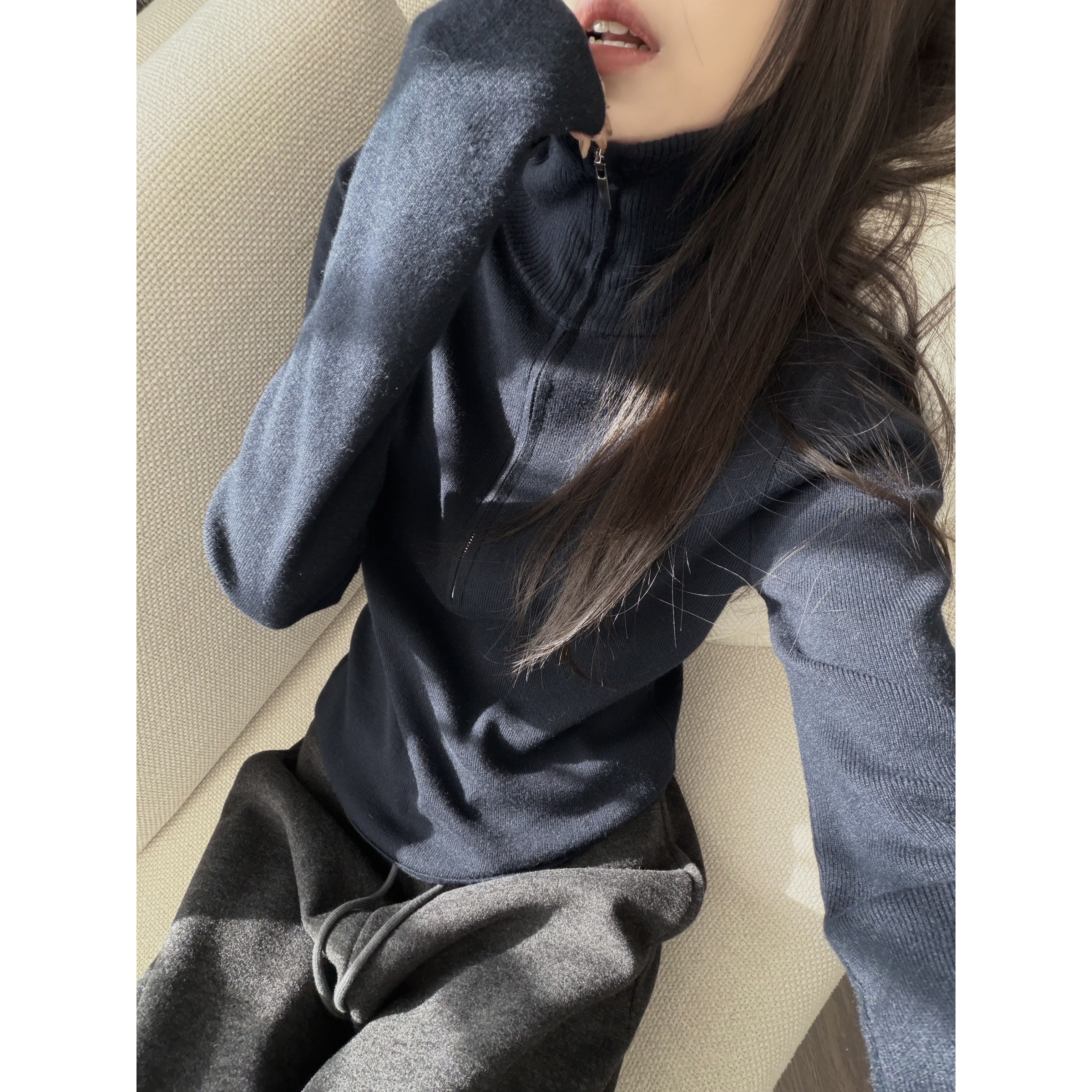 superniniyy 飒飒Ro系极简半拉链立领含羊毛针织打底衫毛衣可内搭