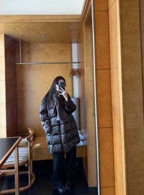 superniniyy 真丝羽绒服 90%白鸭绒绒子桑蚕丝中长款外套 附围巾