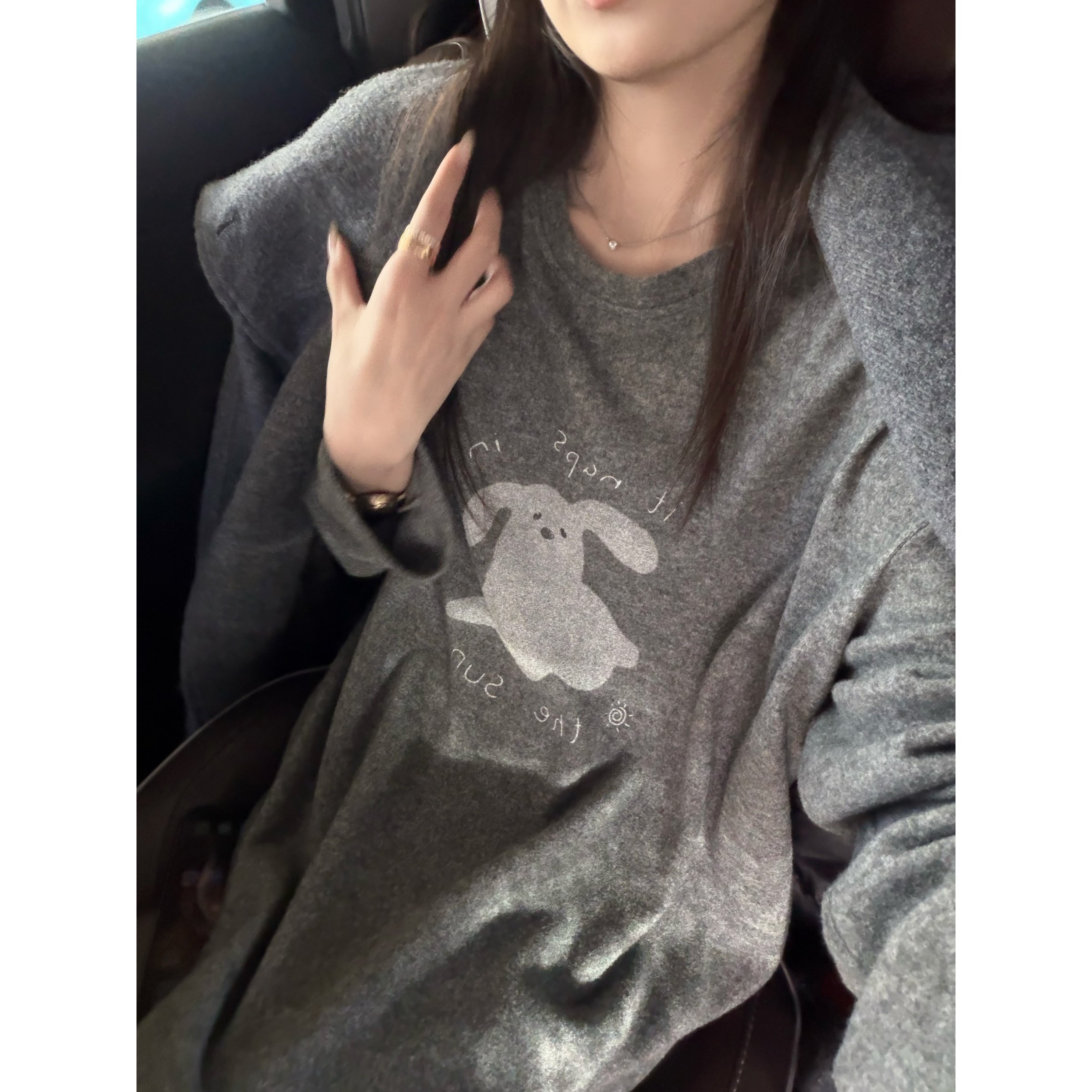 superniniyy 抽象的小狗&磨毛极简狗狗印花松弛感宽松内搭大T恤女