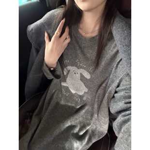 superniniyy 抽象的小狗&磨毛极简狗狗印花松弛感宽松内搭大T恤女