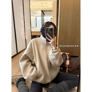 superniniyy 美高氛围感加厚拉毛毛感毛呢宽松拉链立领棒球外套冬