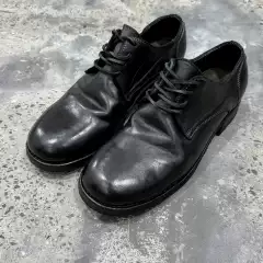 Round-Toe Dark Avant-Garde Style First-Layer Horsehide Leather Goodyear Washed and Distressed Handmade Derby Leather Shoes 992