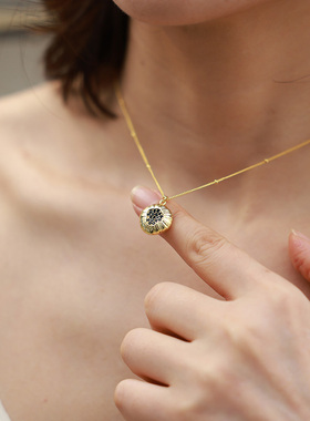 西子美美S925银电镀18K金镶嵌尖晶石莲蓬项链女复古创意颈链送礼