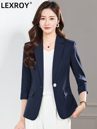 藏青色七分袖西装外套女薄款2026春夏新款休闲职业小西服上衣力铖