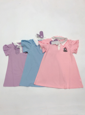 新款女童棉＋氨纶夏款POLO连衣裙夏季刺绣纯色卡通 CA3