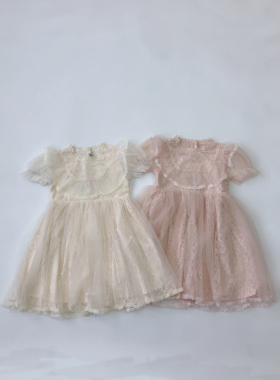 新品女童蕾丝花边短袖公主裙儿童夏季柔软休闲百搭连衣裙T4