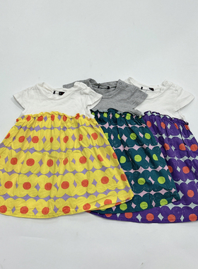 新品日单纯原丸家女童夏款纯棉针织梭织拼接短袖连衣裙80-140BA4