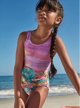 新款夏款英国单纯原女童中大童亲子款紫色美人鱼彩绘泳衣BA4