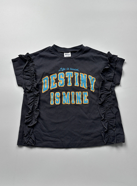 日系bree潮牌女童T恤多色复古夏季木耳边设计感短袖T恤80-140J3
