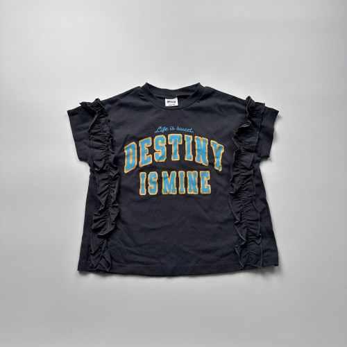 日系bree潮牌女童T恤多色复古夏季木耳边设计感短袖T恤80-140J3