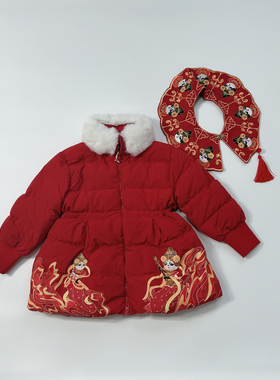 强货高货冬款春节穿女童重工刺绣中大童中长款高克重羽绒服