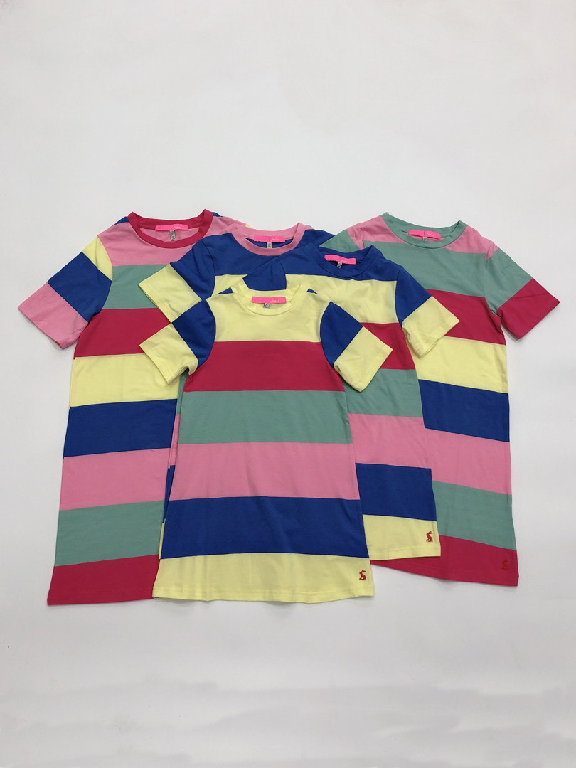 英单jou纯棉新款女童大彩虹多色中大童夏季连衣裙每码颜色不一样