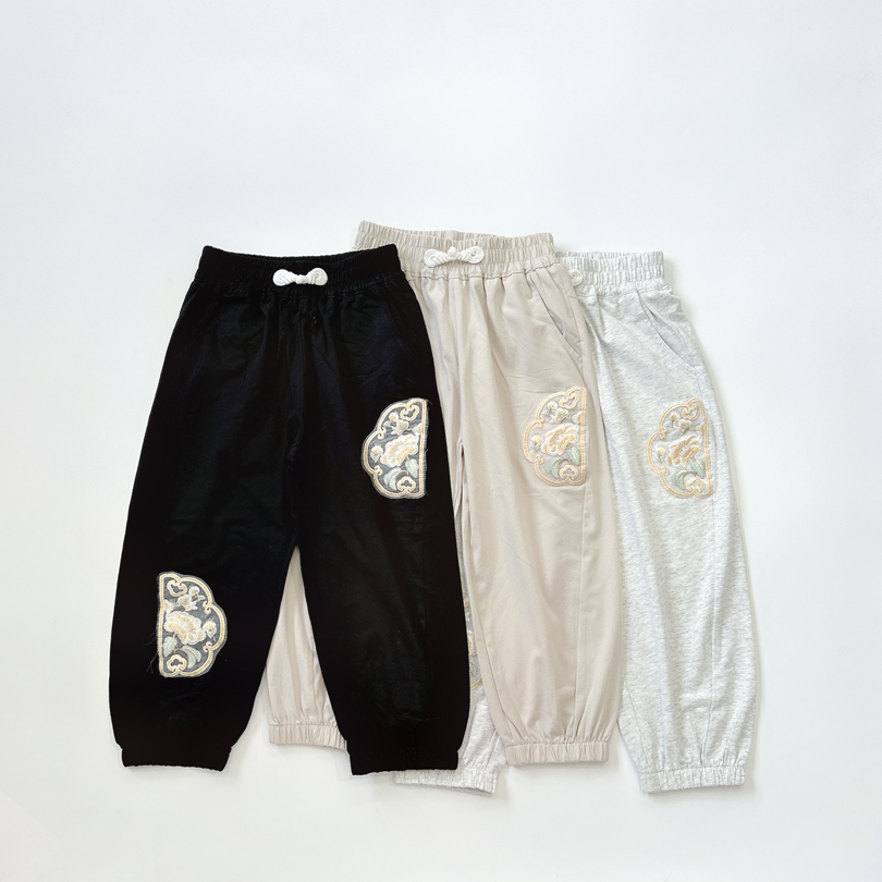 薄款刺绣国风针织男女童长裤9分裤春夏110-150 QB3