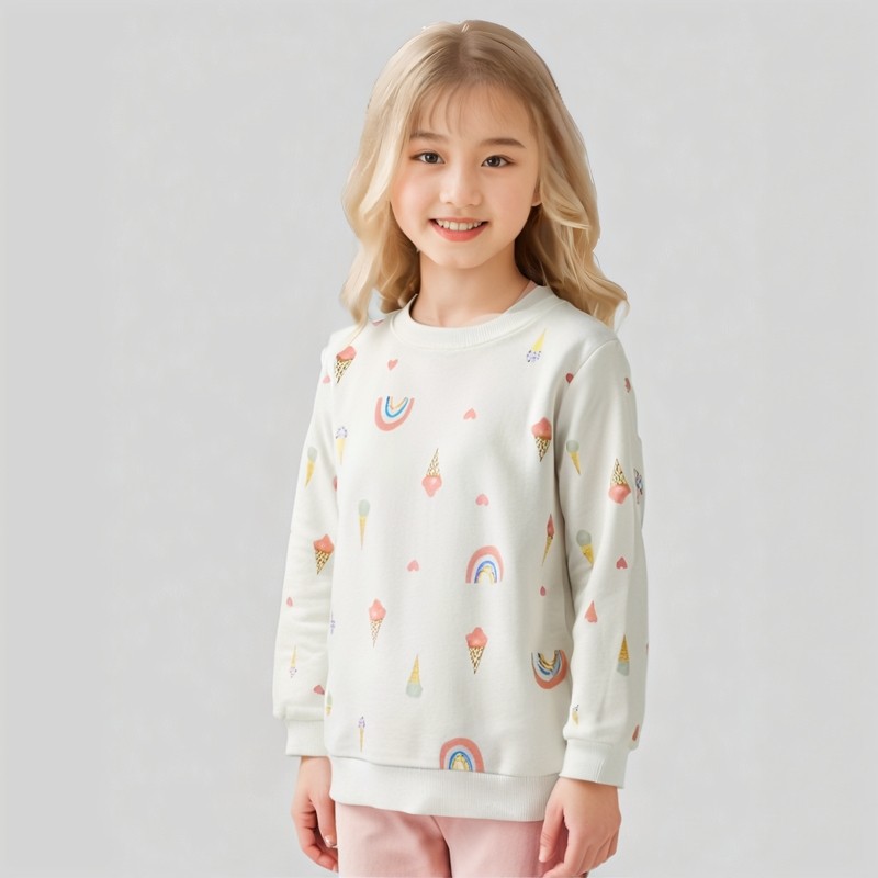 专柜品质好货女童春秋款纯棉毛圈印花彩虹套头圆领卫衣90-130 C 2