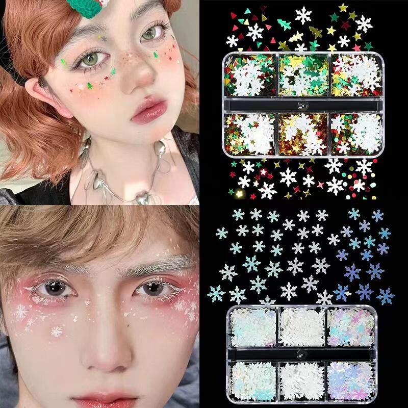 纯欲清冷冻伤妆精灵雪花妆圣诞眼妆容脸部贴片亮片钻装饰拍照上镜