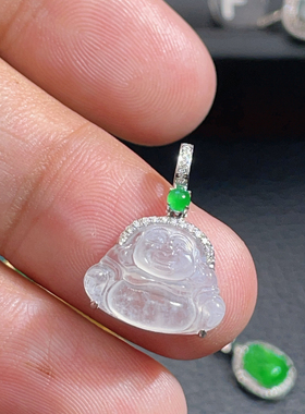 18K金天然翡翠A货万能扣冰佛公吊坠K白1880镶嵌钻石珠宝玉石高冰