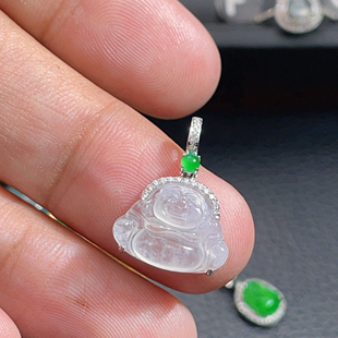 18K金天然翡翠A货万能扣冰佛公吊坠K白1880镶嵌钻石珠宝玉石高冰