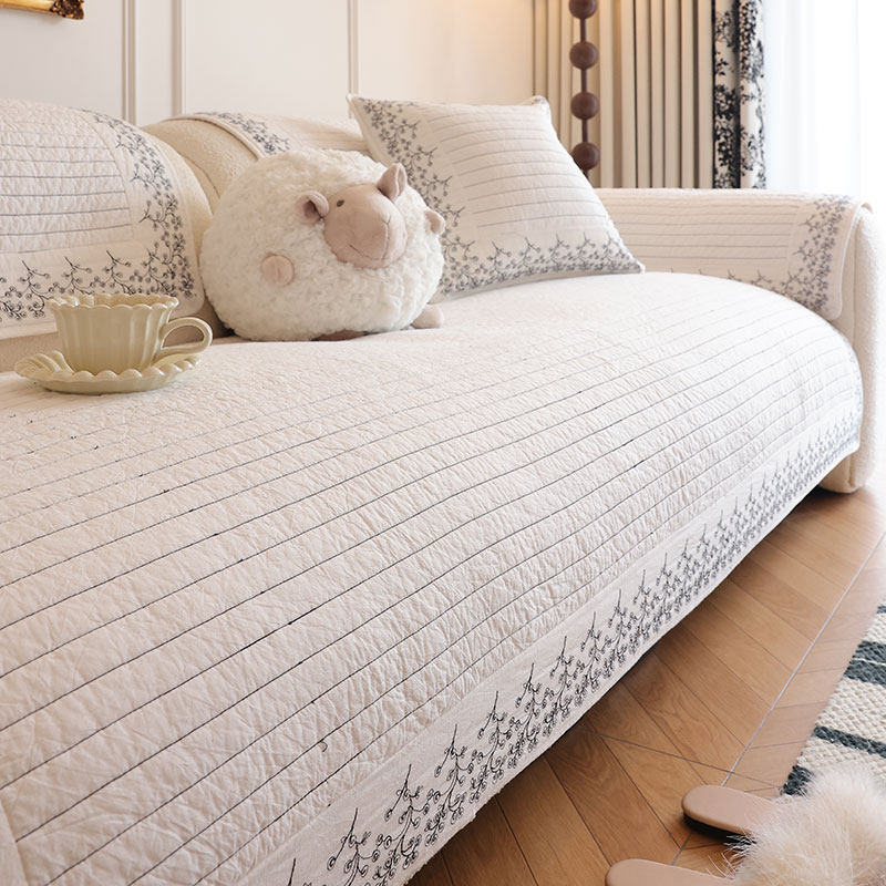 新品水洗棉防滑四季通用沙发垫简约轻奢全棉绣花坐垫小清新纯棉冬