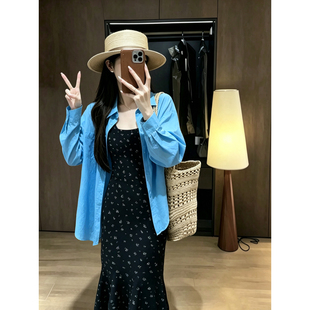 DARA ROSE-韩国蓝巨显白麻料百搭薄款防晒衬衣衬衫SV5526