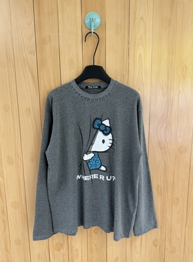 26春SKip Smile正确版甜美辣妹款猫咪蝴蝶结宽松长袖T恤 灰色上衣