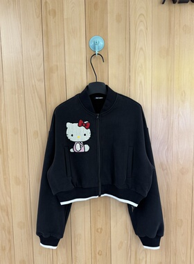早春SKip Smile～正确版辣妹甜酷加绒刺绣卡通猫咪保暖夹克外套入
