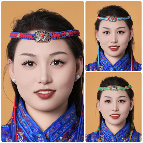 蒙古族头饰发带发绳蒙古舞蹈演出男女手工编制绳子头饰女蒙族头饰