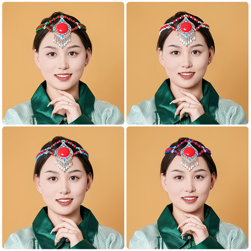 蒙古族演出头饰长款流苏发饰女表演手工串珠拍照摄影蒙古袍配饰
