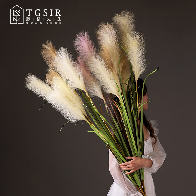 北欧落地高枝仿真芦苇客厅大号花瓶插花绿植假花狗尾巴草干花装饰