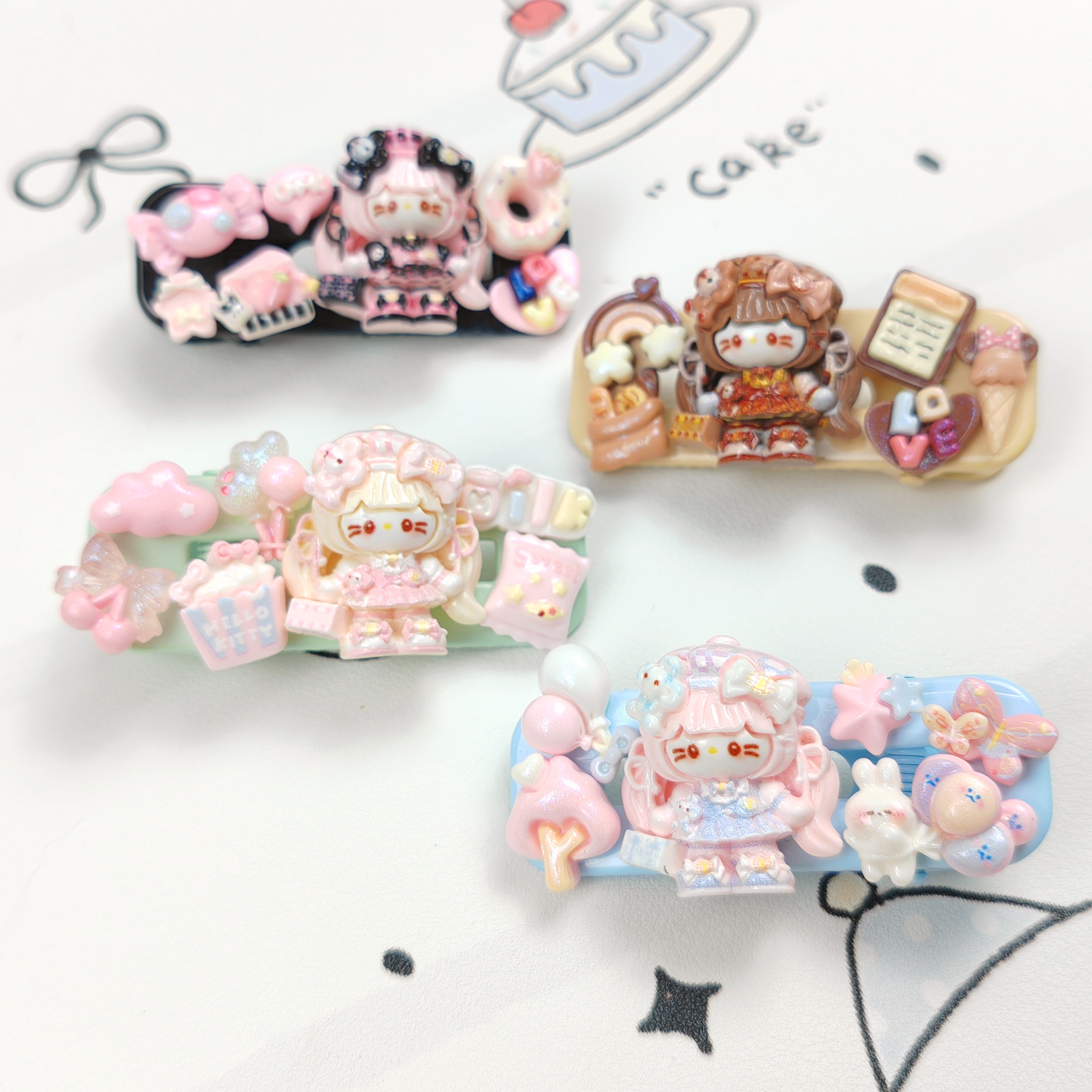 卡通KT猫发夹女孩头饰可爱儿童DIY发饰女童发卡女童下午茶发夹