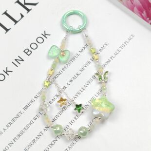 011DIY高保色合金蝴蝶甜美风手机挂绳细闪爱心玻璃珍珠手机链挂件