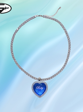 [官方授权]韩国HURJABOYACC蓝色爱心海洋之心宝石项链[现货秒发]