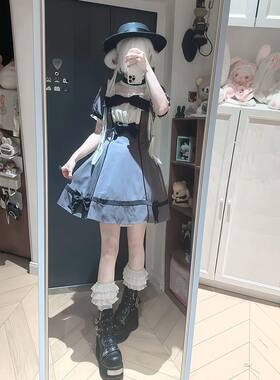 【雾面芭蕾】日系轻lo撞色拼接连衣裙蝴蝶结收腰doll感可爱小洋装