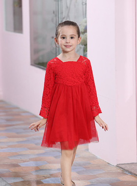 19春annica story艾尼卡蕾丝公主裙女童长袖连衣裙礼服an60287