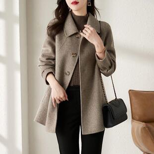 2026秋冬新款赫本风大衣中长款修身显瘦娃娃领小个子毛呢外套女