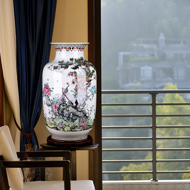 景德镇陶瓷器粉彩仿古中式连年有余冬瓜落地大花瓶客厅装饰品摆件