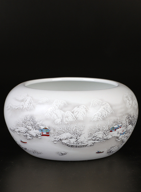 景德镇陶瓷器小鱼缸睡莲盆碗莲乌龟缸水族笔洗养鱼盆缸工艺品摆件