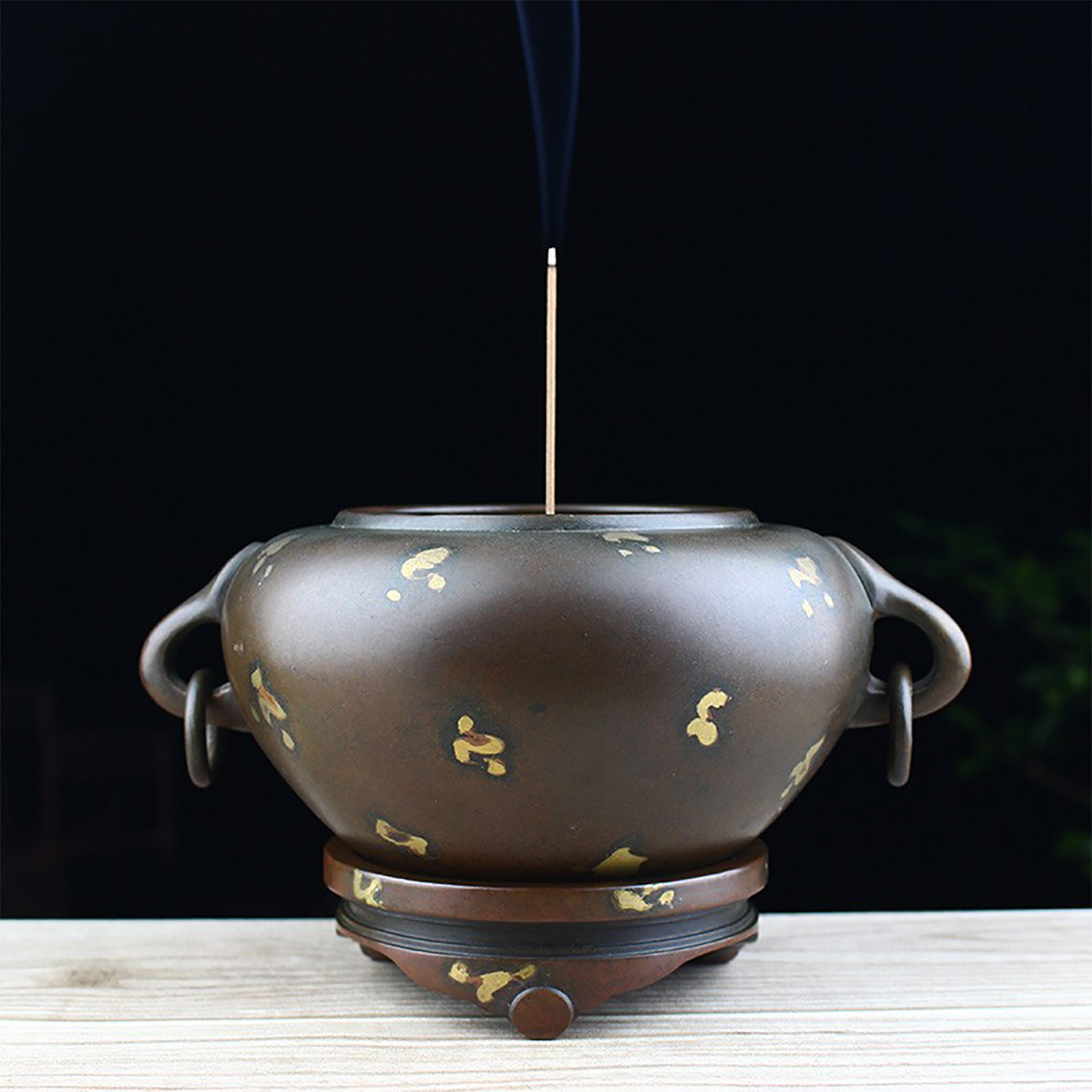 老铜香炉双耳环炉紫铜色手工氧化点金纯铜香炉黄铜炉非金蜗牛炉