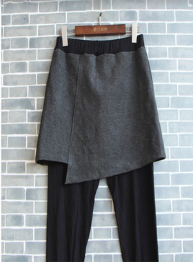 大码假两件一体裤裙百搭打底裤子不对称松紧腰
