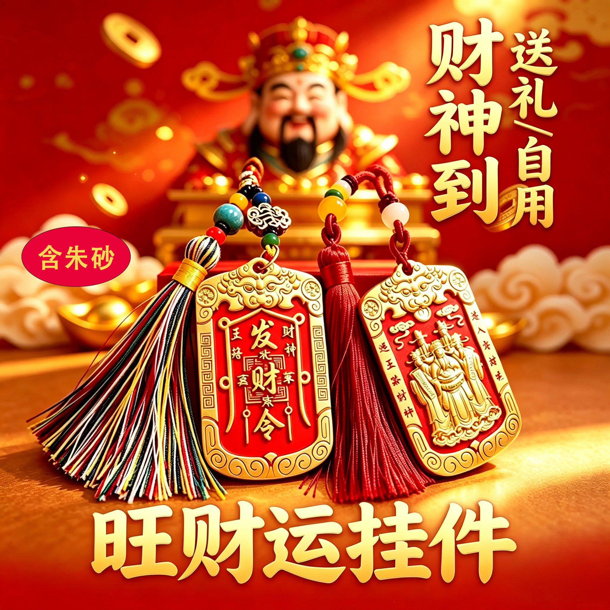 五路财神发财令牌好运吉祥挂件