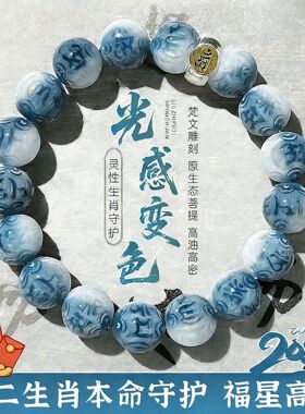 十二生肖菩提手串男六字箴言光感变色马年文玩念珠手链女