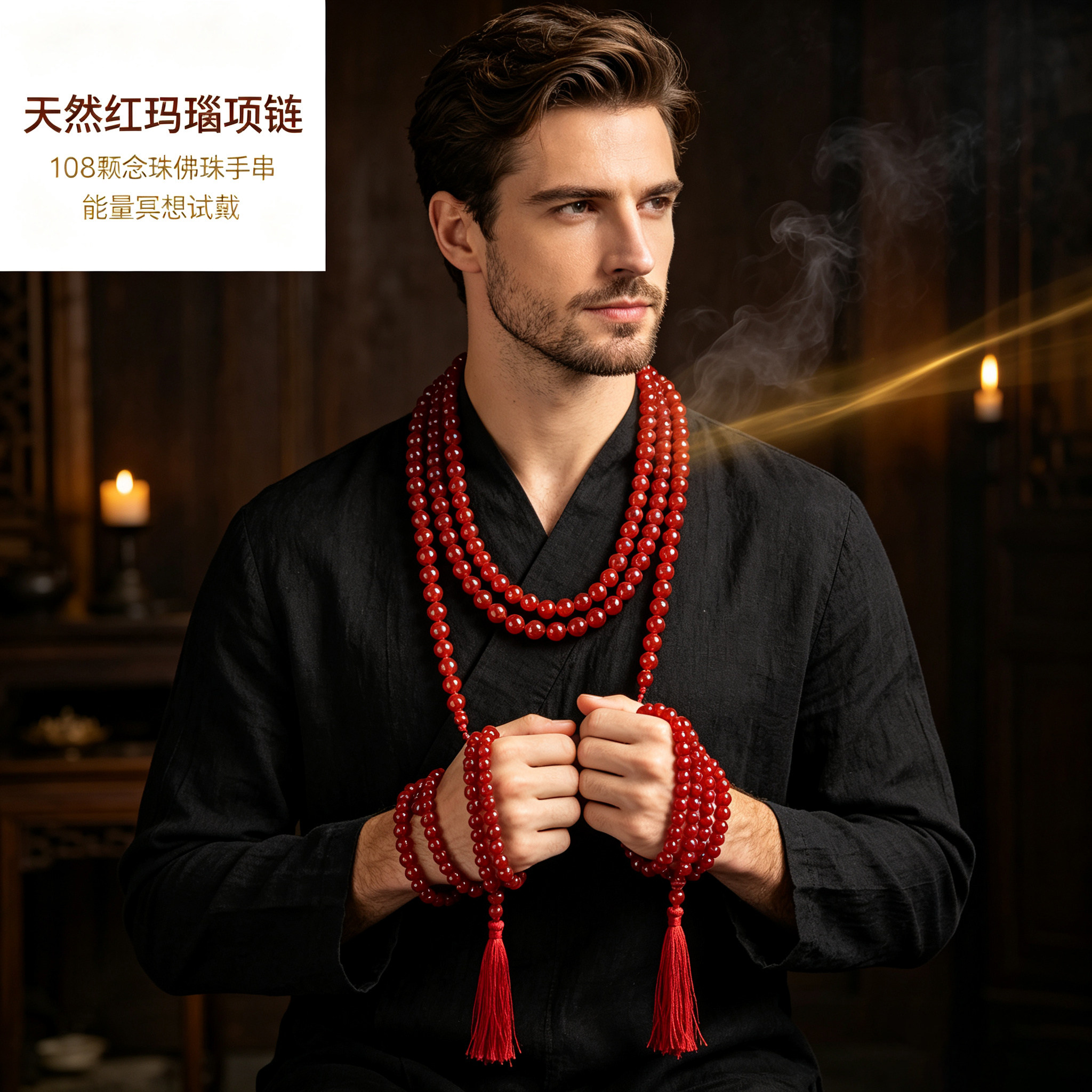 天然红玛瑙项链108颗念珠佛珠手串男女加长多圈手链毛衣